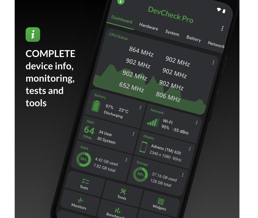 Screenshot of DevCheck's dashboard